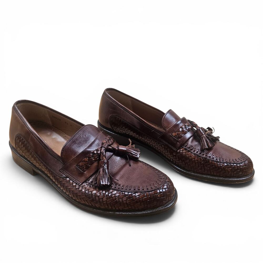 MAGNANNI Woven Tassel Loafers Men's 8.5 M Spain Brown Luxury Leather Dress Shoes